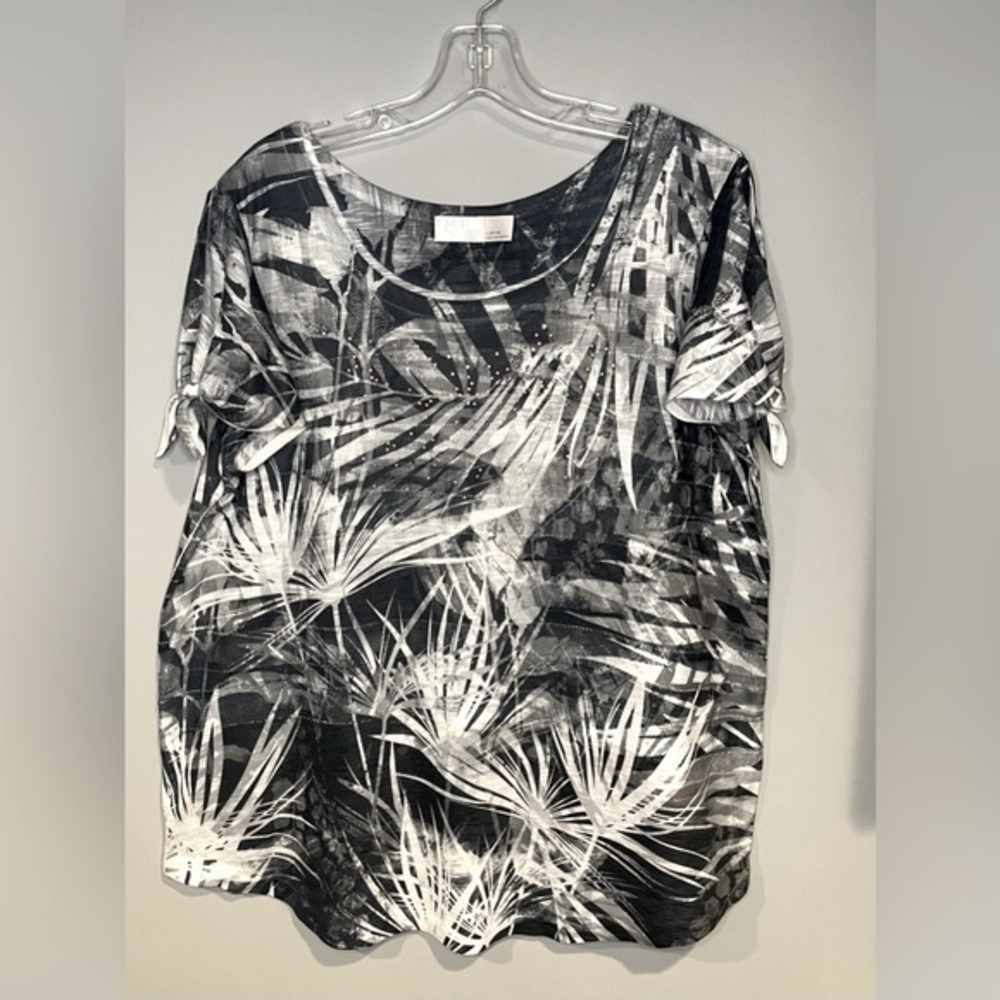 Beaded Bedazzled Jeweled Palm Trees Shoulder Ties Shirt Top Sz L Time & Tru